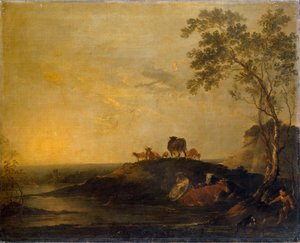 Landscape with Cattle Cows on a Hillock by a Stream by Francis Bourgeois